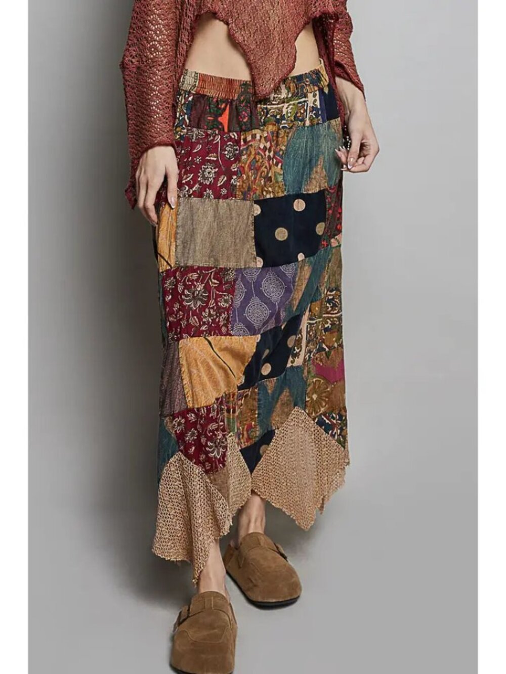 Pol Patchwork Woven Skirt NEW